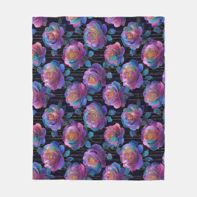 Iridescent Blommigt Wrapping with Red Ribbon Bow Fleecefilt (Framsidan)