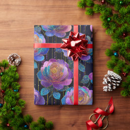 Iridescent Blommigt Wrapping with Red Ribbon Bow Presentpapper