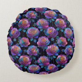 Iridescent Blommigt Wrapping with Red Ribbon Bow Rund Kudde