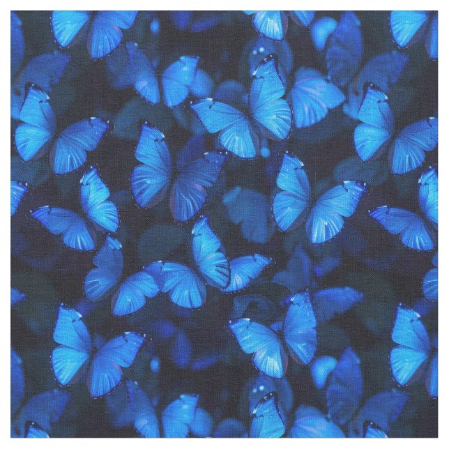 Iridescent Blue Butterfly Fabric Tyg (Närbild)