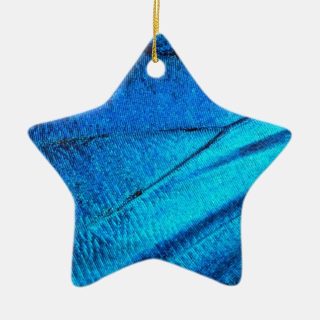 Iridescent Blue Butterfly Vinge Julgransprydnad Keramik (Framsidan)