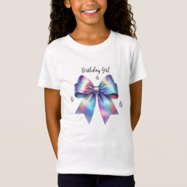 Iridescent Bow Birthday Girl T Shirt