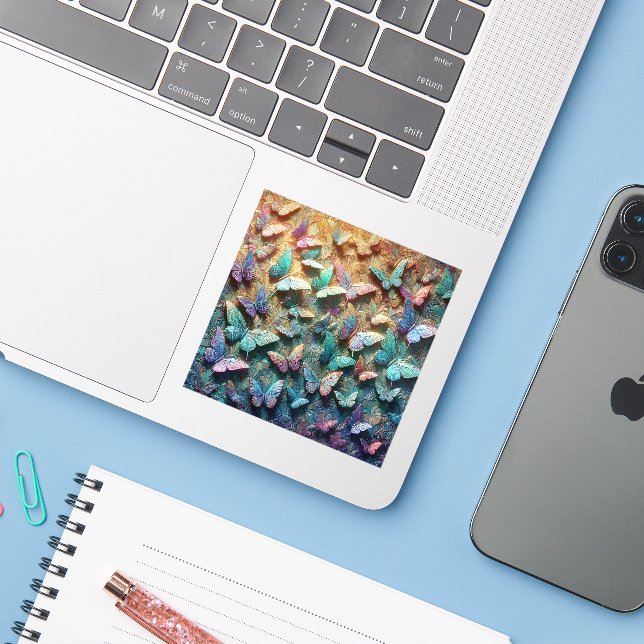 Iridescent Butterfly Garden Klistermärken (Laptop med iPhone)