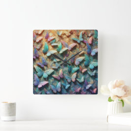 Iridescent Butterfly Garden Mousepad Fyrkantig Klocka
