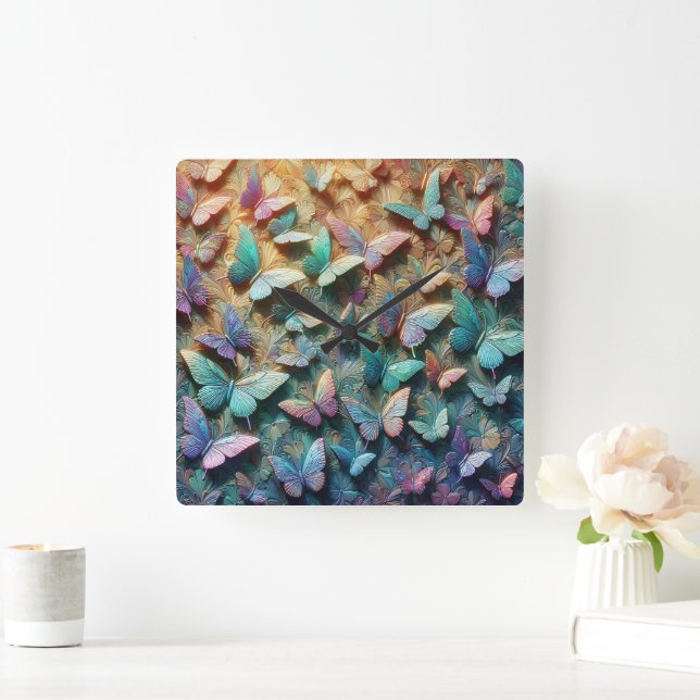 Iridescent Butterfly Garden Mousepad Fyrkantig Klocka (Hem)