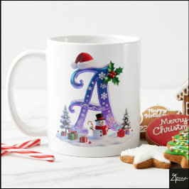 Iridescent Christmas Letter A with Snowman Kaffemugg