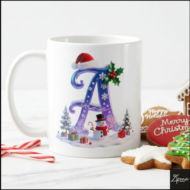 Iridescent Christmas Letter A with Snowman Kaffemugg (Skapare uppladdad)