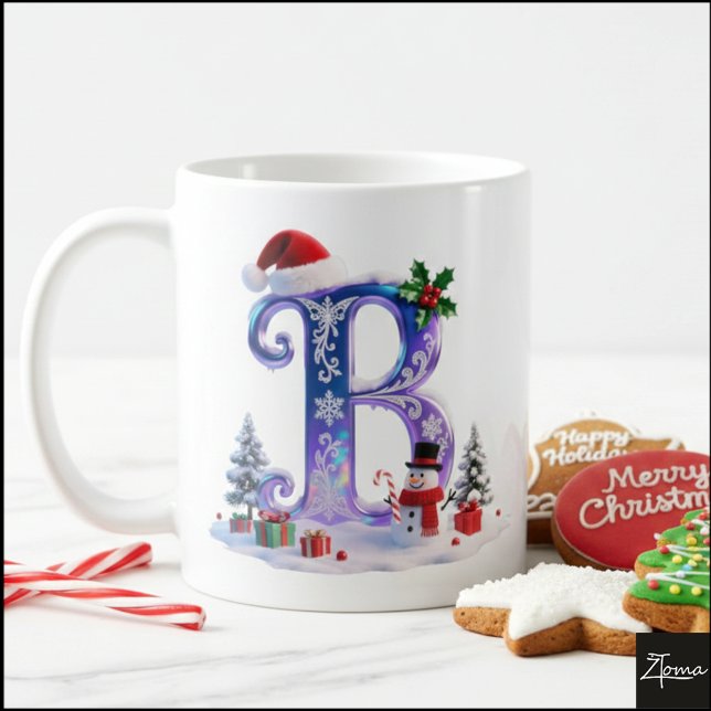 Iridescent Christmas Letter B with Snowman Kaffemugg (Skapare uppladdad)