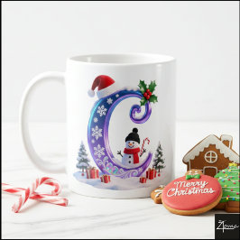Iridescent Christmas Letter C with Snowman Kaffemugg