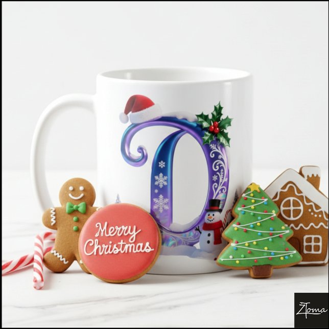 Iridescent Christmas Letter D with Snowman Kaffemugg (Skapare uppladdad)