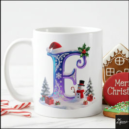 Iridescent Christmas Letter E with Snowman Kaffemugg