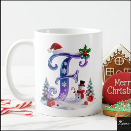 Iridescent Christmas Letter F with Snowman Kaffemugg