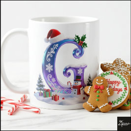 Iridescent Christmas Letter G with Snowman Kaffemugg