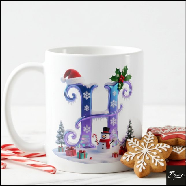 Iridescent Christmas Letter H with Snowman Kaffemugg (Skapare uppladdad)