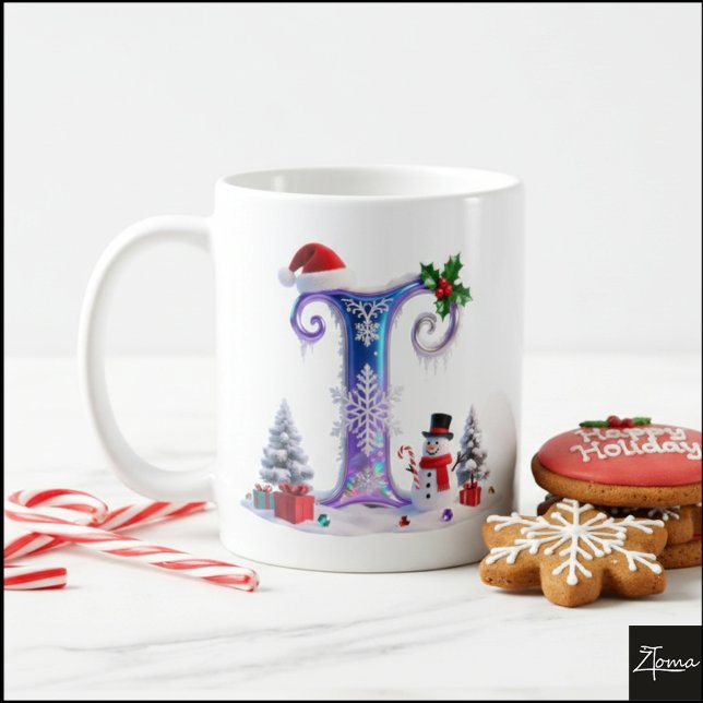 Iridescent Christmas Letter I with Snowman Kaffemugg (Skapare uppladdad)