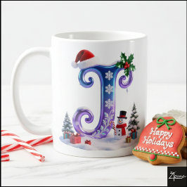 Iridescent Christmas Letter J with Snowman Kaffemugg