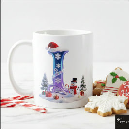 Iridescent Christmas Letter L with Snowman Kaffemugg