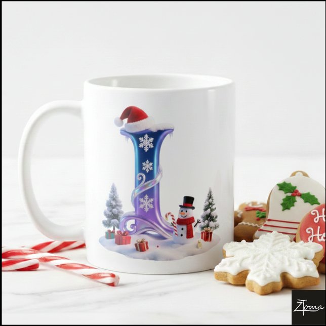 Iridescent Christmas Letter L with Snowman Kaffemugg (Skapare uppladdad)