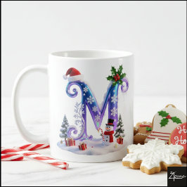 Iridescent Christmas Letter M with Snowman Kaffemugg