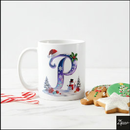 Iridescent Christmas Letter P with Snowman Kaffemugg