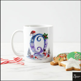 Iridescent Christmas Letter Q with Snowman Kaffemugg
