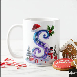 Iridescent Christmas Letter S with Snowman Kaffemugg