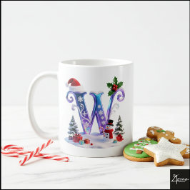 Iridescent Christmas Letter W with Snowman Kaffemugg