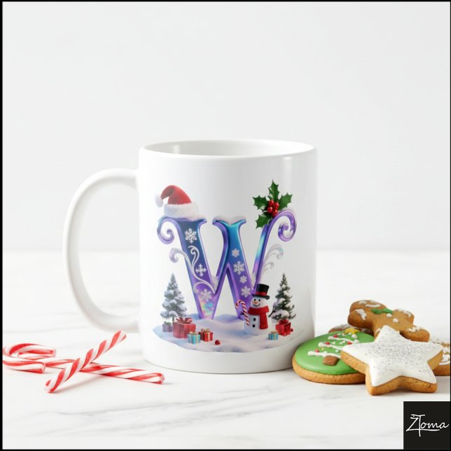 Iridescent Christmas Letter W with Snowman Kaffemugg (Skapare uppladdad)