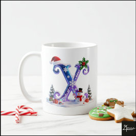 Iridescent Christmas Letter X with Snowman Kaffemugg