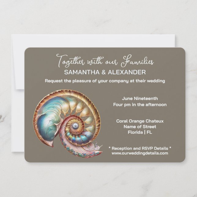 Iridescent Conch Shell Minimalist wedding Inbjudningar (Framsida)