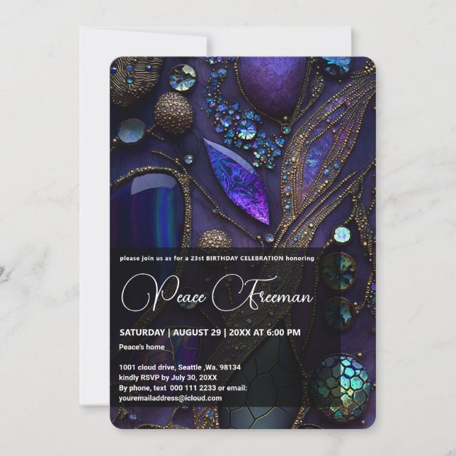 Iridescent Crystal Gemstones, Lila,Violet,Guld Inbjudningar (Framsida)