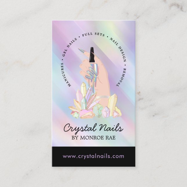 Iridescent Crystal Nail Technician Beauty Salon Bu Visitkort (Framsida)