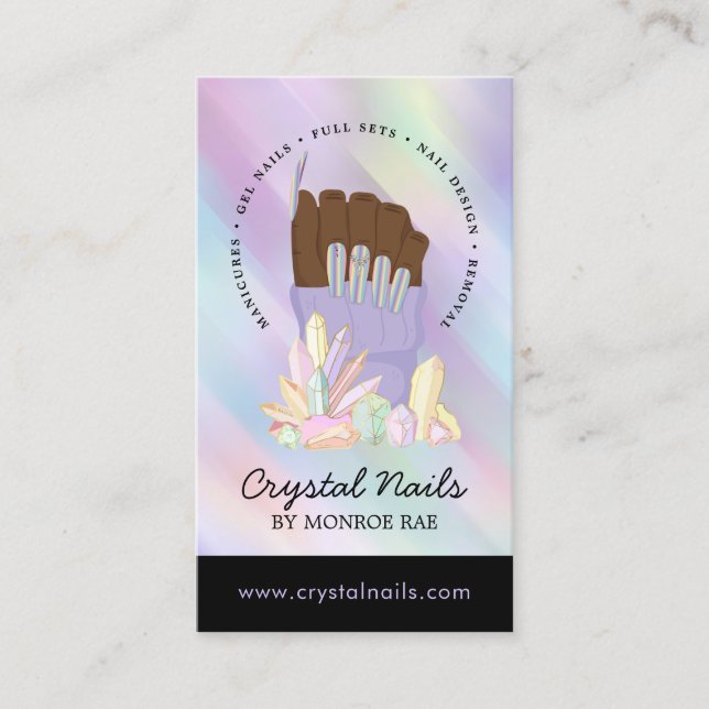 Iridescent Crystal Nail Technician Beauty Salon Bu Visitkort (Framsida)