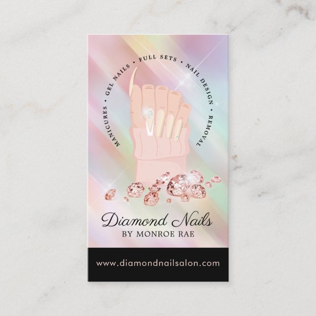 Iridescent Diamond Nail Salon Nagel Tech Artist Visitkort (Framsida)