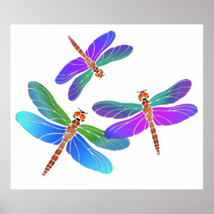 Iridescent Dive Bomb Dragonflies Poster