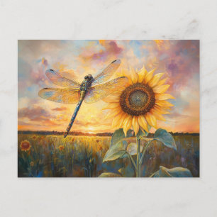 Iridescent Dragonfly Rustic Solros Vykort