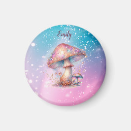 Iridescent Enchanted Fairytale Mushroom Namn Magnet