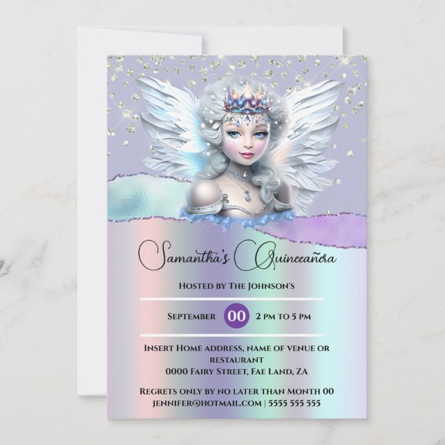 Iridescent fairy emchante glitter Quinceañera Inbjudningar (Framsida)