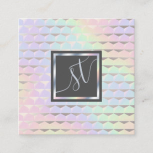 Iridescent Faux Holografiska Mönster Monogram Fyrkantigt Visitkort