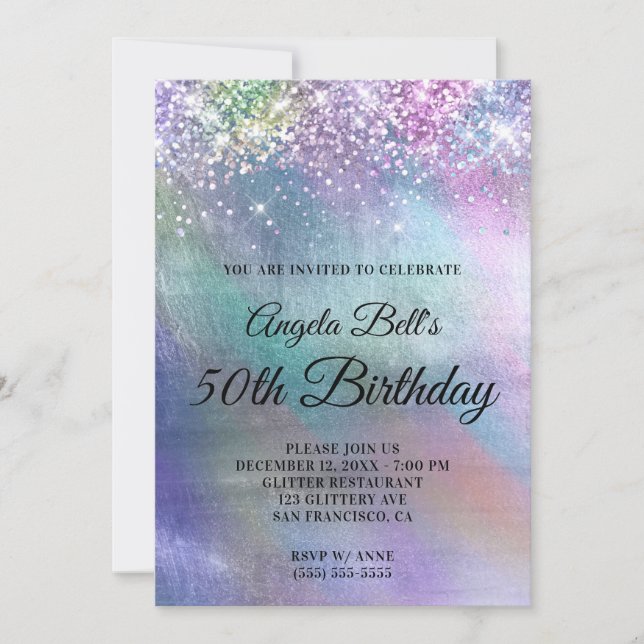 Iridescent Foil och Sparkly Glitter Birthday Inbjudningar (Framsida)