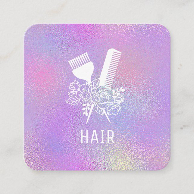 *~* Iridescent Foil Rainbow Comb Flowers Push AP6 Fyrkantigt Visitkort (Framsida)
