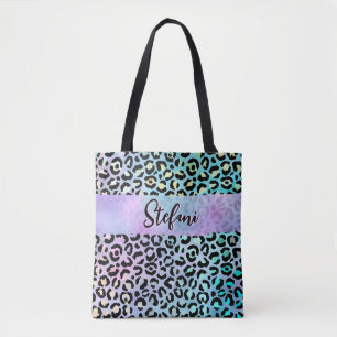 Iridescent Foil Rainbow Leopard Lila Tygkasse