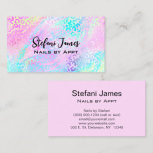 Iridescent Foil Rainbow Leopard Rosa Visitkort
