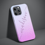 Iridescent Girly Pink Shimmer Personalized Name<br><div class="desc">Iridescent Girly Pink Shimmer Personalized Name iPhone 14 Plus Smart Phone Case features a modern pink and blue iridescent shimmer pattern with your personalized name in purple hand written calligraphy script typography. Designed by ©Evco Studio www.zazzle.com/store/evcostudio</div>