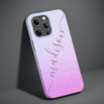 Iridescent Girly Pink Shimmer Personalized Name<br><div class="desc">Iridescent Girly Pink Shimmer Personalized Name iPhone 14 Pro Max Smart Phone Case features a modern pink and blue iridescent shimmer pattern with your personalized name in purple hand written calligraphy script typography. Designed by ©Evco Studio www.zazzle.com/store/evcostudio</div>