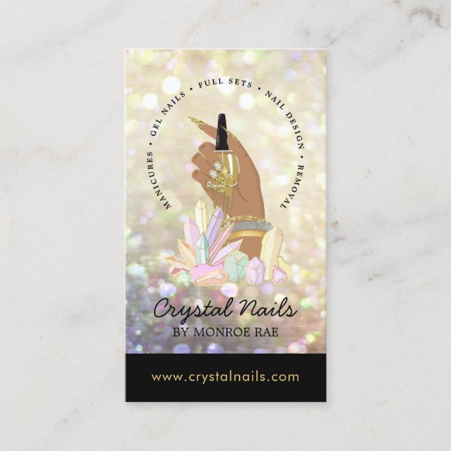 Iridescent Glitter Nail Technician Salon Crystals  Visitkort (Framsida)