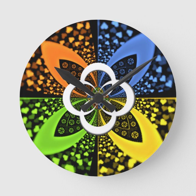 Iridescent Hearts Seamless Polka Dot Abstrakt Art Rund Klocka (Framsida)