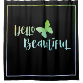 Iridescent Hej Vacker Black Shower Curtain