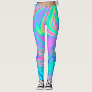 Iridescent Holografi: Neon Marcular Struktur Leggings
