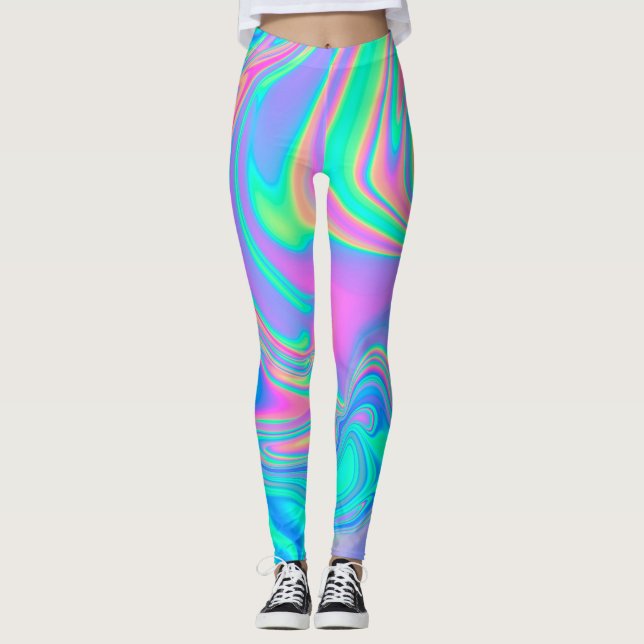 Iridescent Holografi: Neon Marcular Struktur Leggings (Framsida)